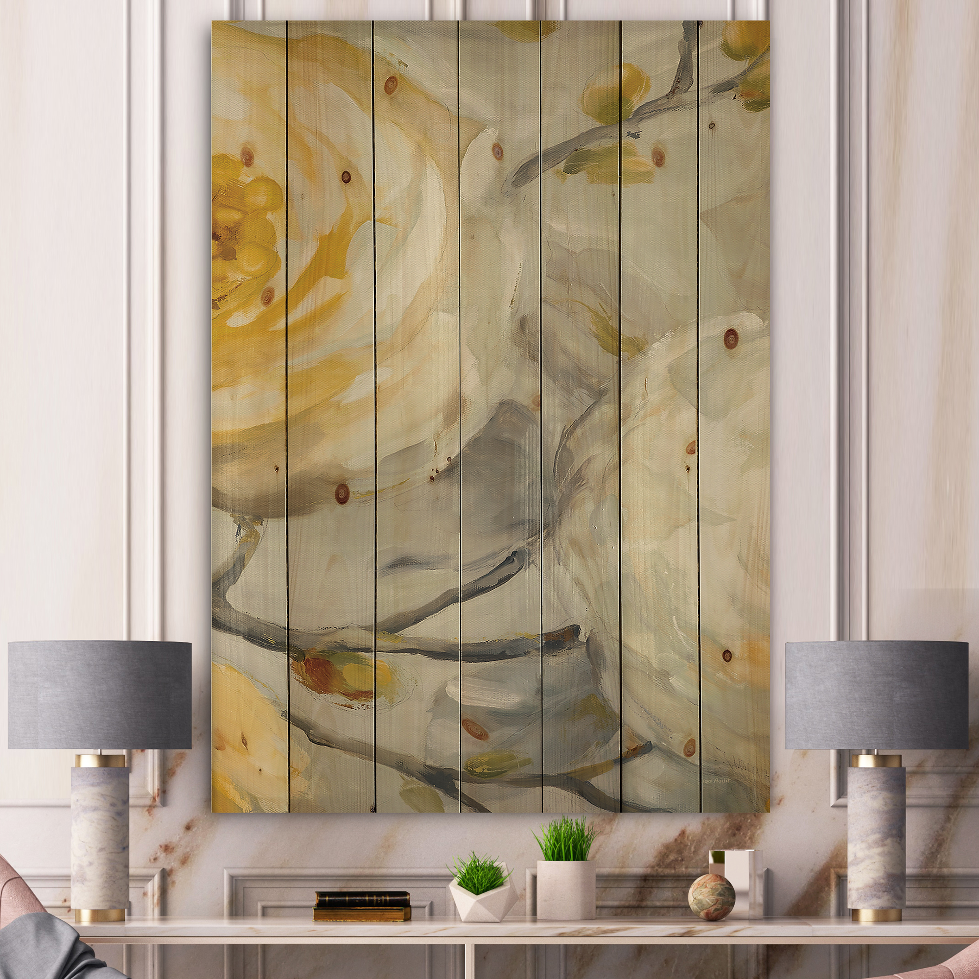 Designart 'Sunshine Yellow Flower II' Floral Print on Natural Pine Wood