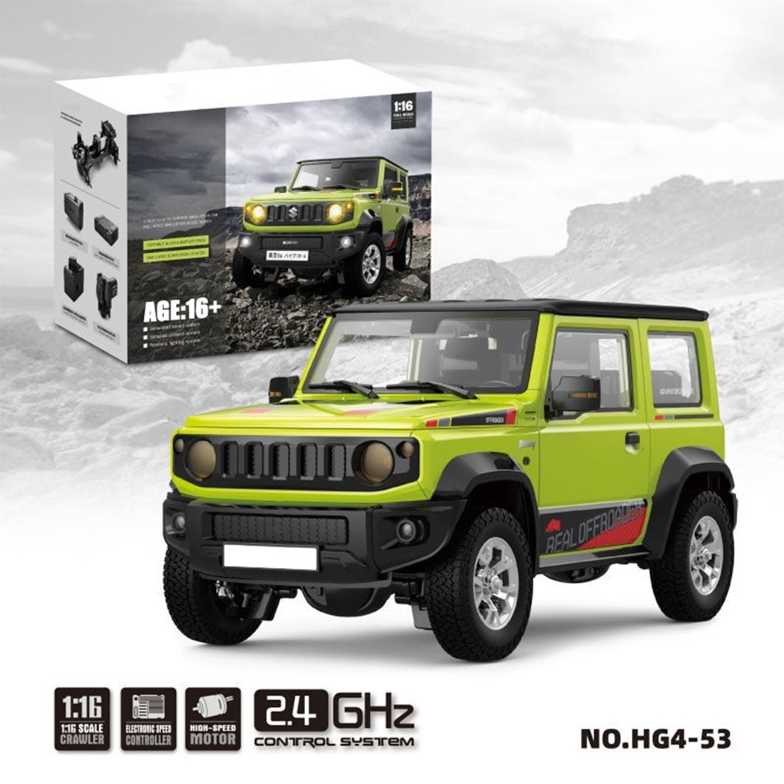 1/16 Scale 2.4GHz 4WD RC Off-Road Car HG4-53 with Smoke Generator & Sound Ready to Run Electric Climbing Vehicle（Green）
