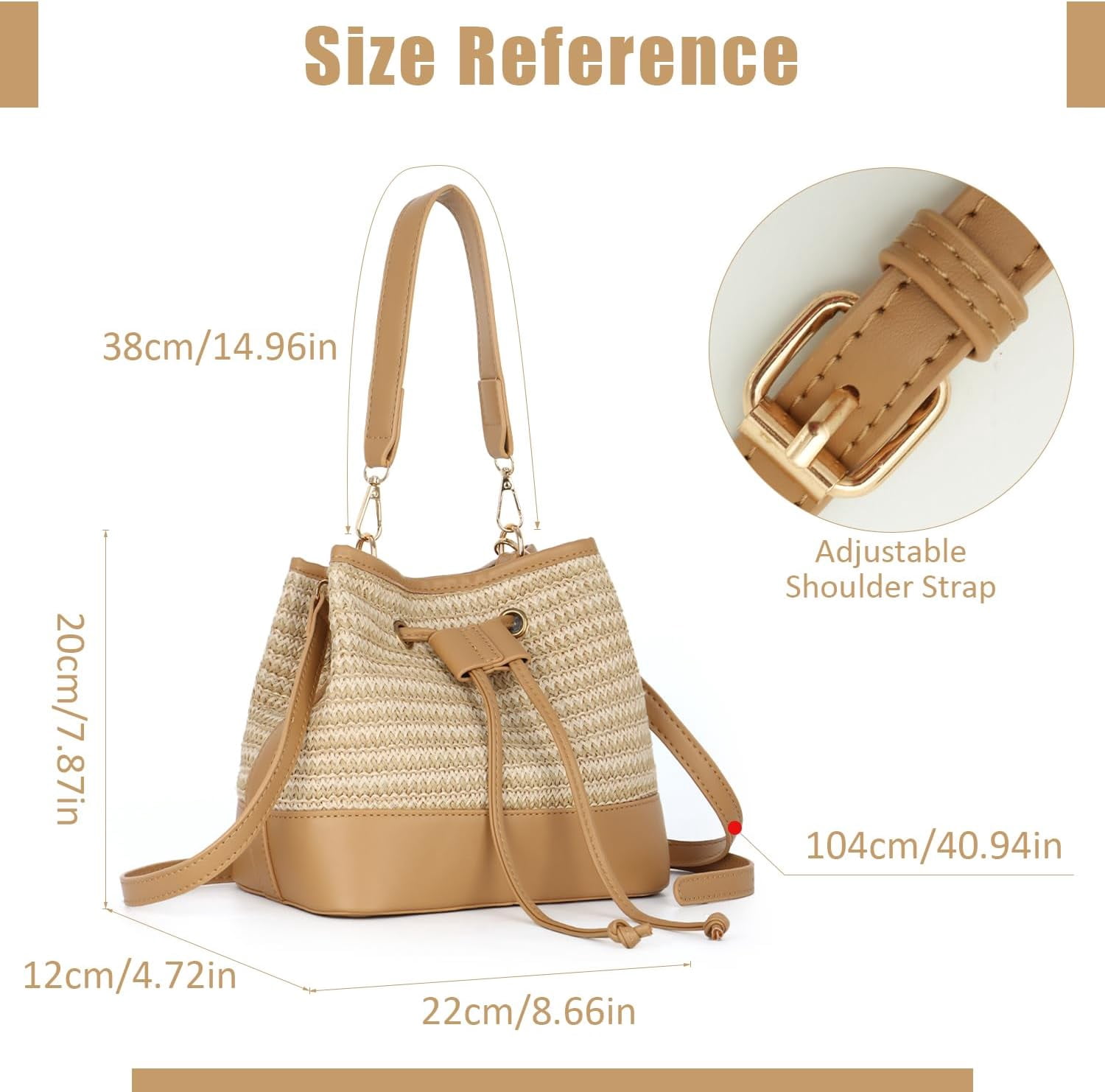 Straw Drawstring Shoulder Bag Bucket Bag for Women Summer Handwoven Beach Vacation Handbag Crossbody Bag