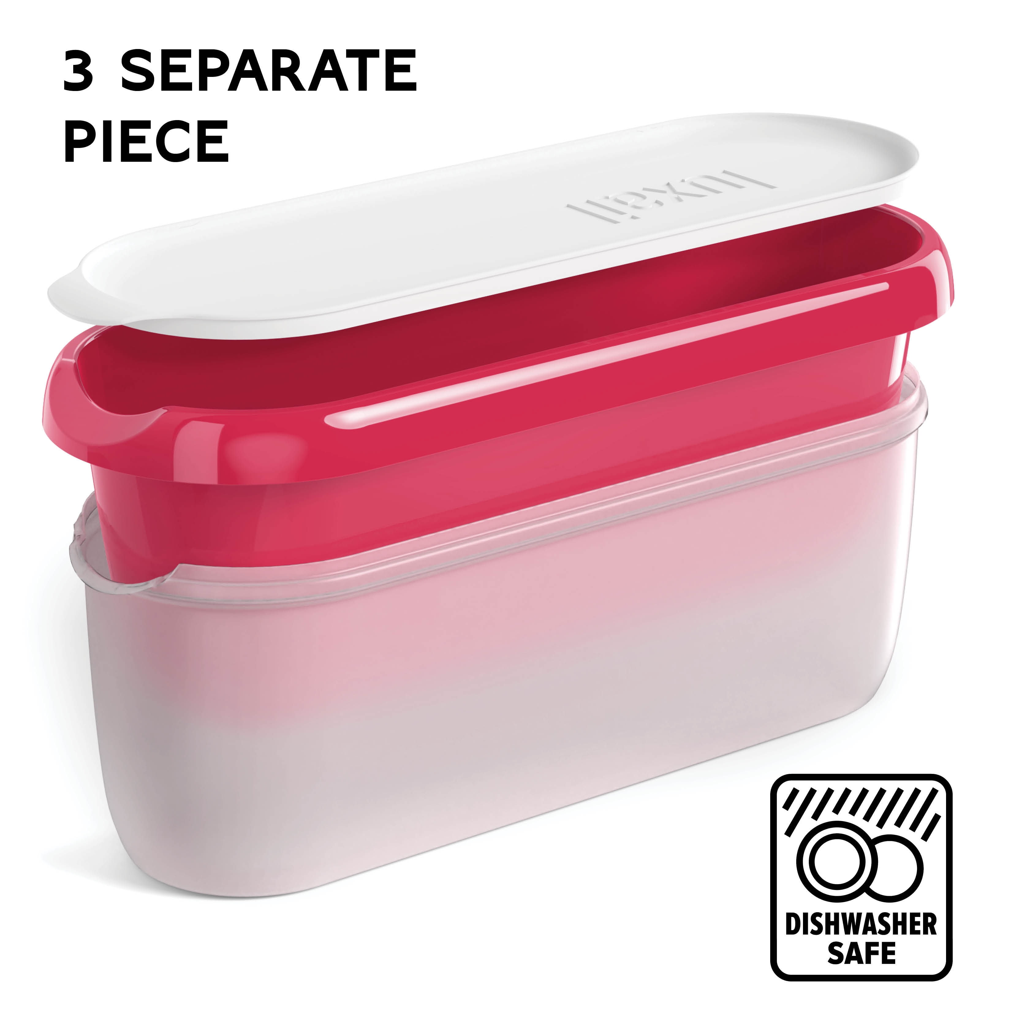 Laxinis World Ice Cream Containers – Pack of 2 Ice Cream Plastic Containers  with lids, 1.5 Quarts, Reusable, with Non-slip Base (Pink)