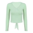 thumbnail image 5 of iixpin Women Ballet Dance Wrap Tops Long Sleeve Self Tie Yoga Dance Crochet Tops Dancewear Light Green S, 5 of 7