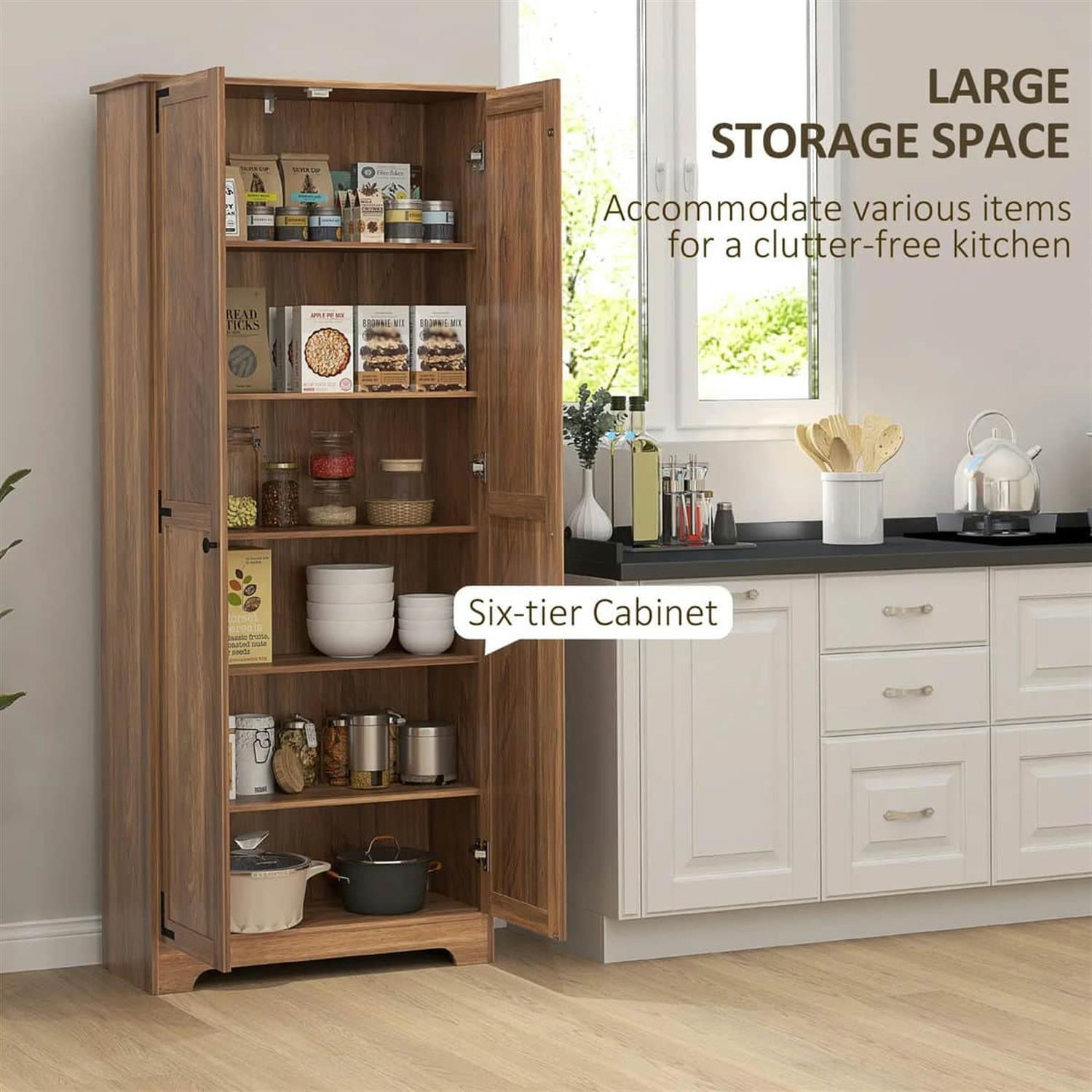 Demi Bonn 71" Large Kitchen Pantry Cabinet, Freestanding Storage with 6 Adjustable Shelves for Home Organization, Brown