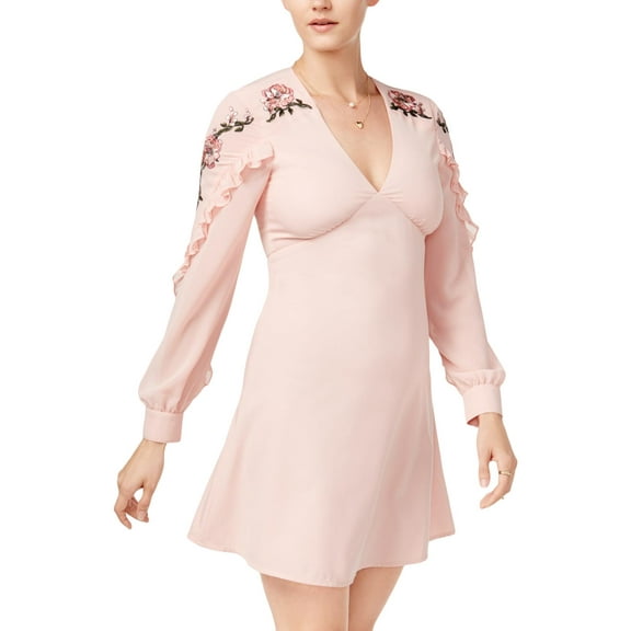 XOXO Womens Juniors Embroidered Floral Print Mini Dress