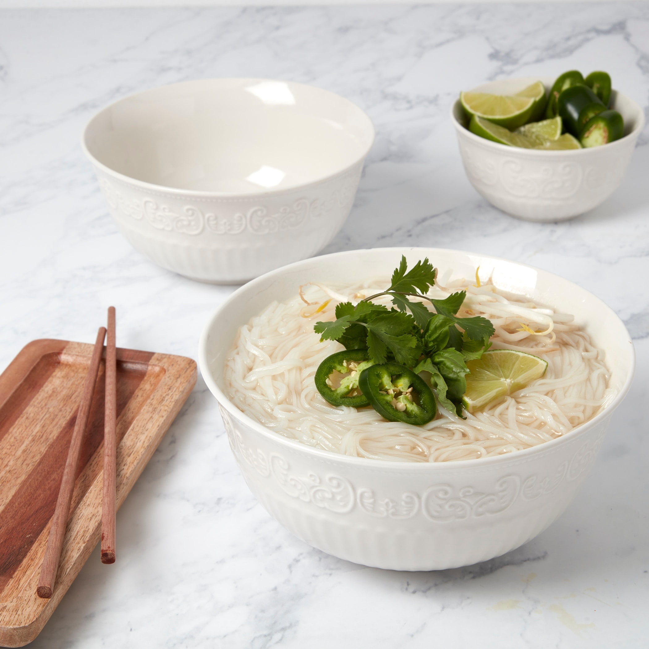 FAIENCERIE DE CHAROLLES MORIN 皿3枚セットクリーム Tabletops Gallery 3 Piece Medici Embossed White Bowl Set - 8