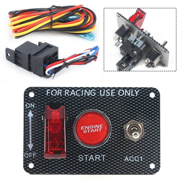 Modern Rectangular Ignition Switch Panel Racing Car 12V LED Engine Start Push Button Toggle Carbon