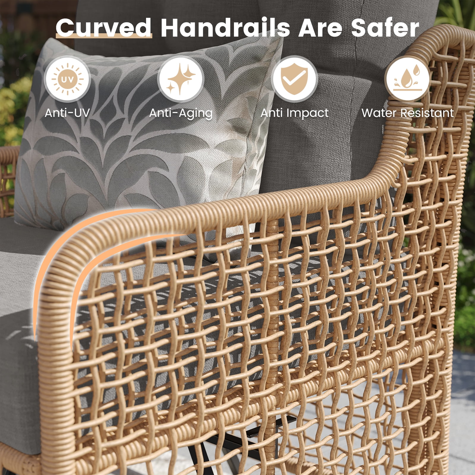 ELPOSUN 7-Seat Outdoor Patio Furniture Set, Wicker Rattan Outdoor Furniture Set with Swivel Chairs & All-Weather Thickened Cushions for Garden, Porch, Backyard, and Poolside, Gray