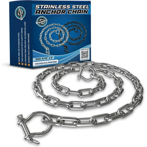 WAVESRX Stainless Steel Anchor Chain 5/16"X5' for Boats, Jet Skis & PWCs
