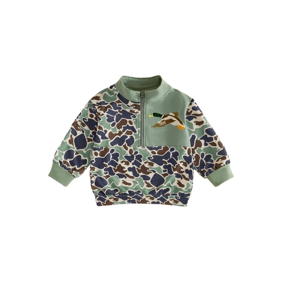 Toddler Baby Boy Hunting Outfits Quarter Zipper Stand Collar Long Sleeve Sweatshirt Fall Clothes