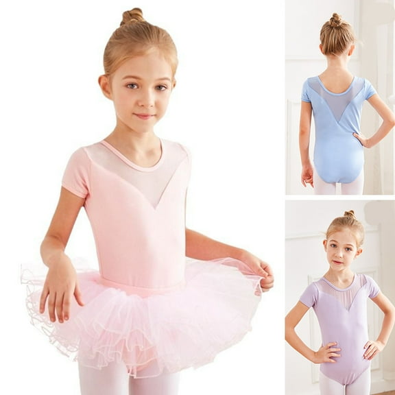 Emy Dola Short Sleeve Ballet Leotards for Girls Toddler Mesh Leotard with Tutu Skirt Toddler Kids Ballerina Dance Tutu Dress