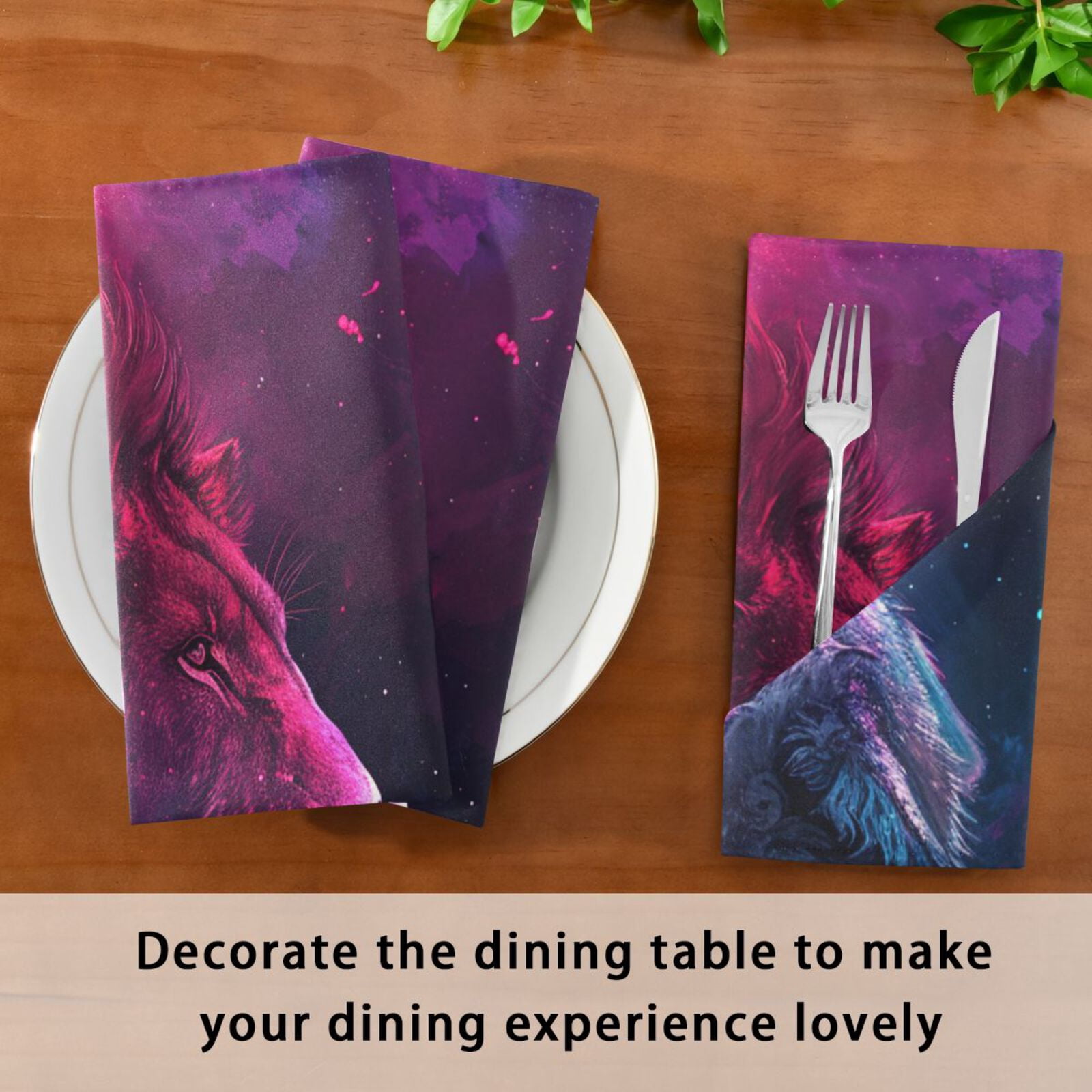 JSTEL Lions Nebula Cloth Napkins Set of 6, 20x20 Inch Washable and Reusable Napkin for Decoupage Dinner Party Everyday Use