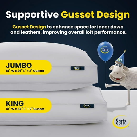 Pillows Queen Size Set of 2 White Goose Feather Down Fiber Gusseted Cotton Pillow for Back, Stomach or Side Sleepers