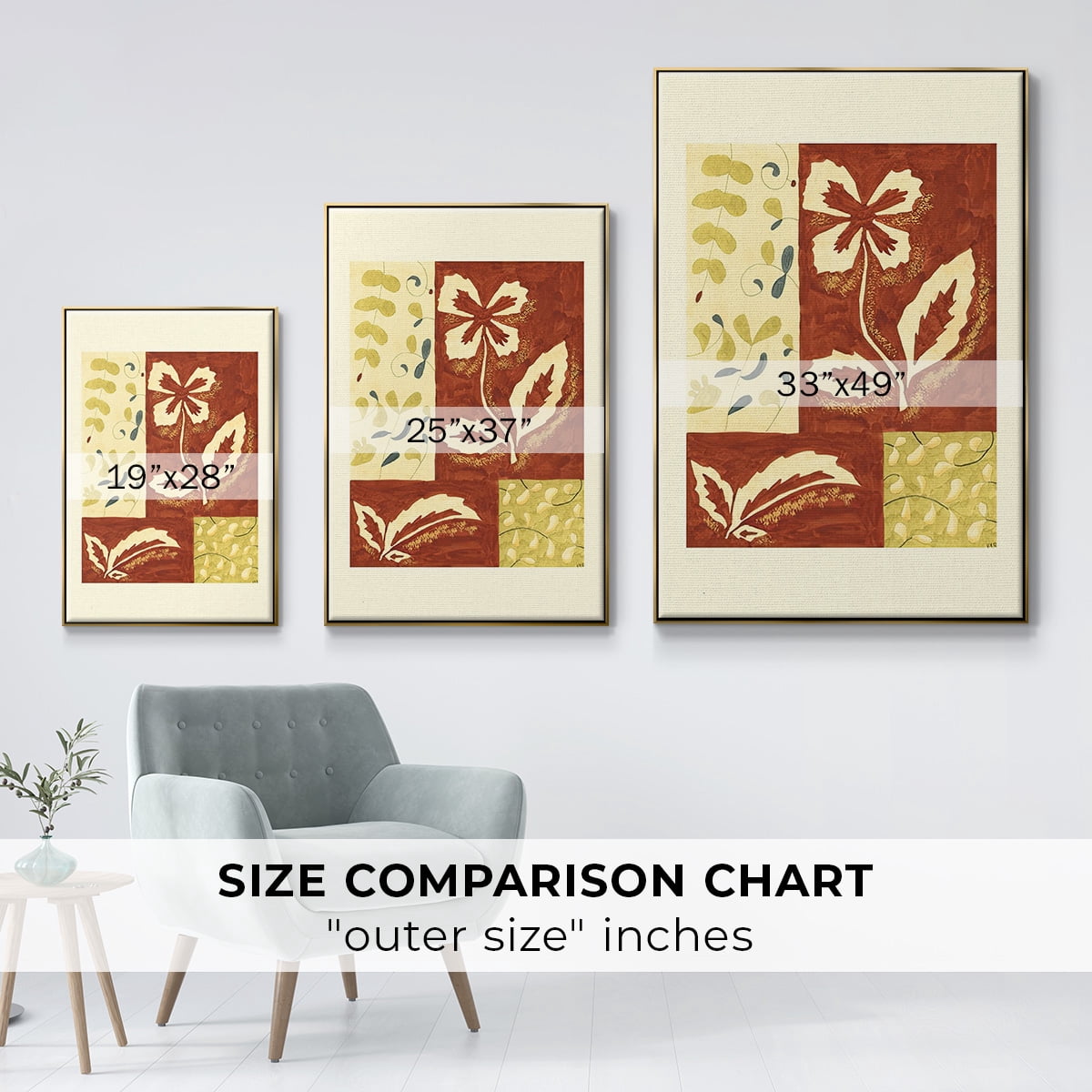 Festive Floral II - Framed Gallery Wrapped Holiday Canvas - 25 x 37 - Gold Frame