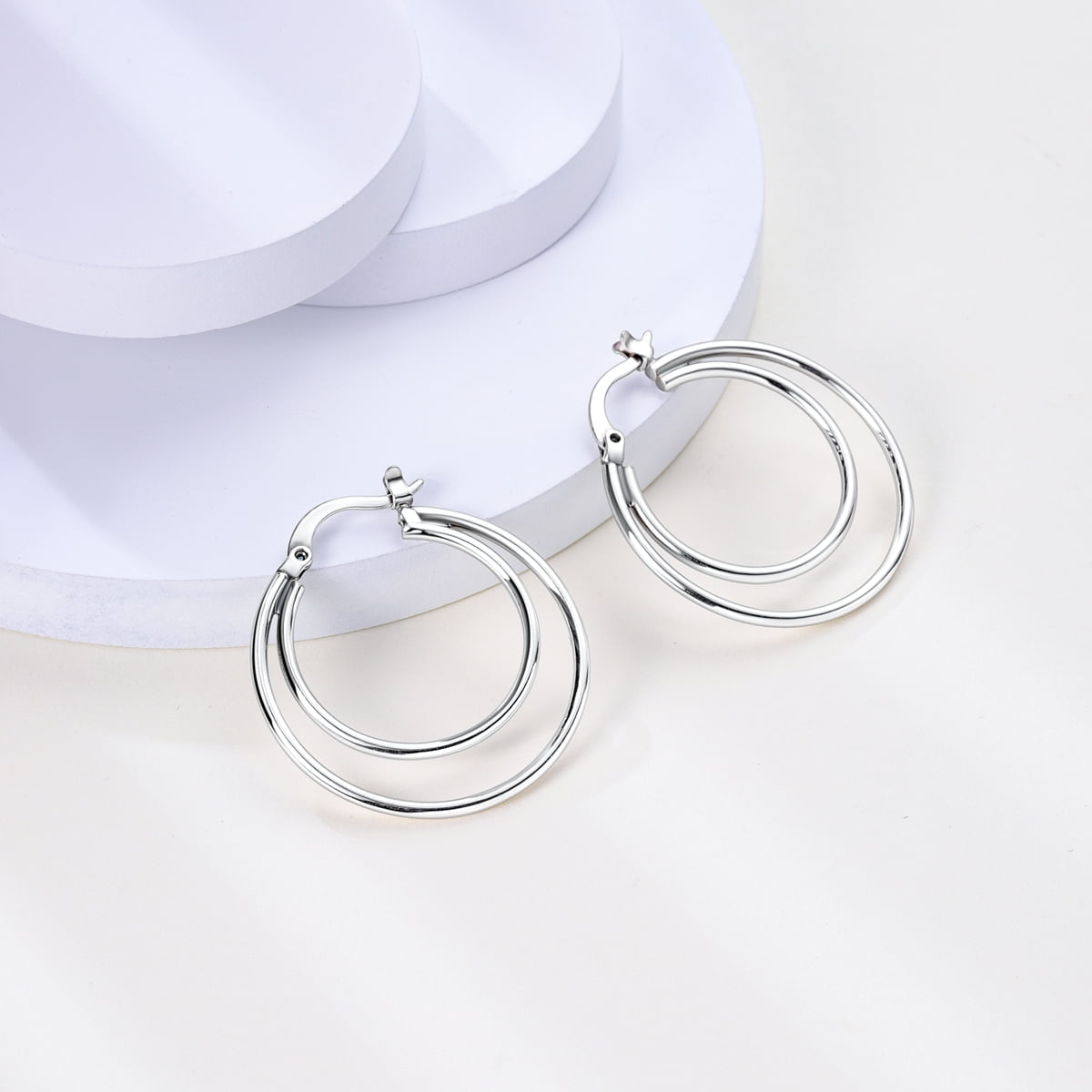 MULA 925 Sterling Silver Large Double Circle Hoop Earrings, European Minimalist Women's Jewelry Birthday Gift for Her