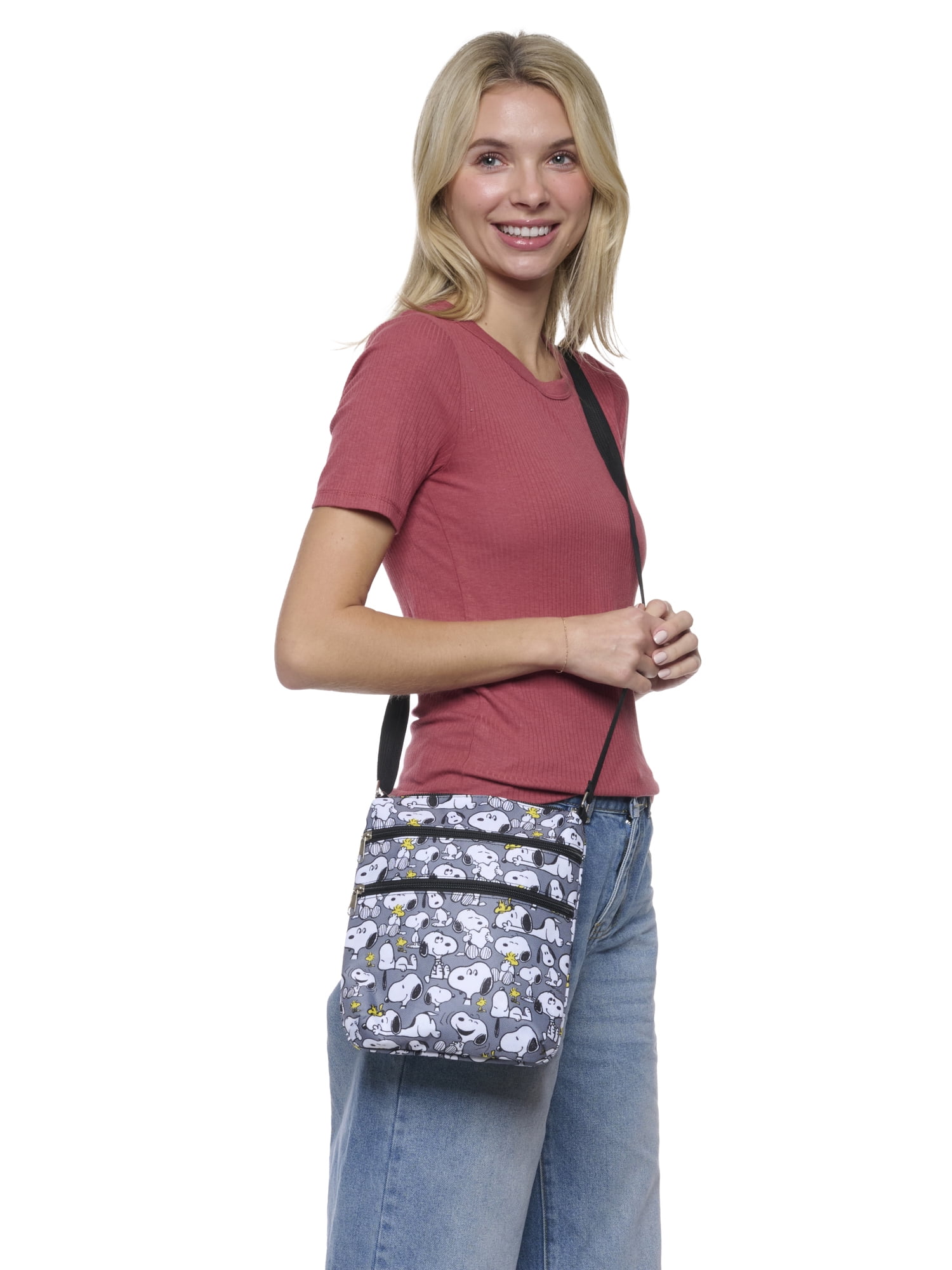 Women's Snoopy Passport Bag Travel Crossbody Purse Woodstock Passport Bag Gray
