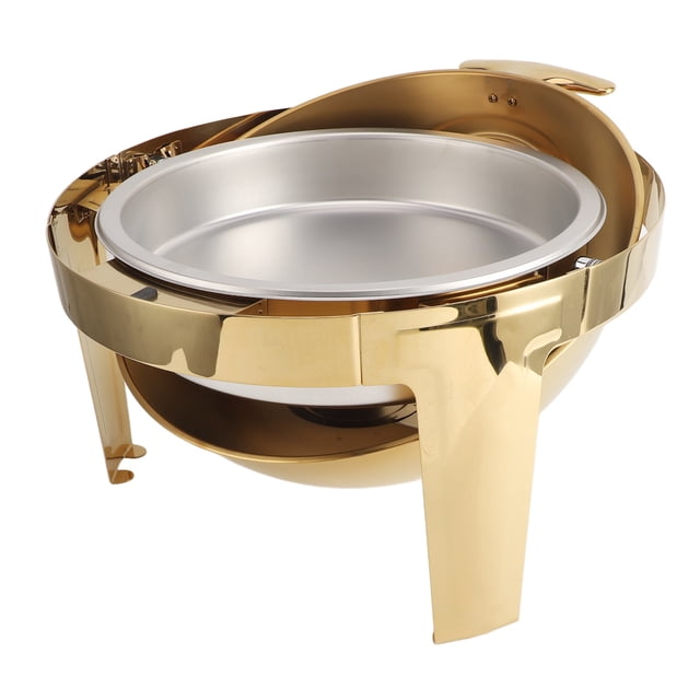 Ensemble de Plats Anti-Frottement Dorés pour Buffet en Acier Inoxydable 6 L, Chauffe-Alcool Rond, Réchaud de Traiteur pour Événement et Fête