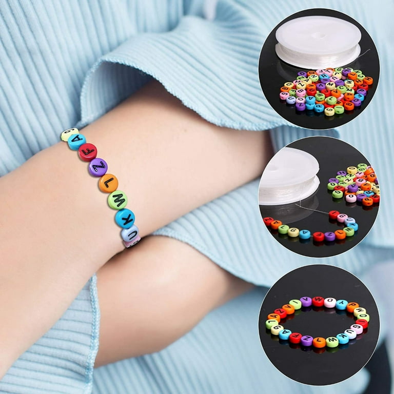 Sukh Round Letter Beads for Bracelets - 1900 Pcs Letter Beads Bulk 4x7mm  Letter Number Beads 7 Colors Bead Letters with 1 Roll Elastic String for