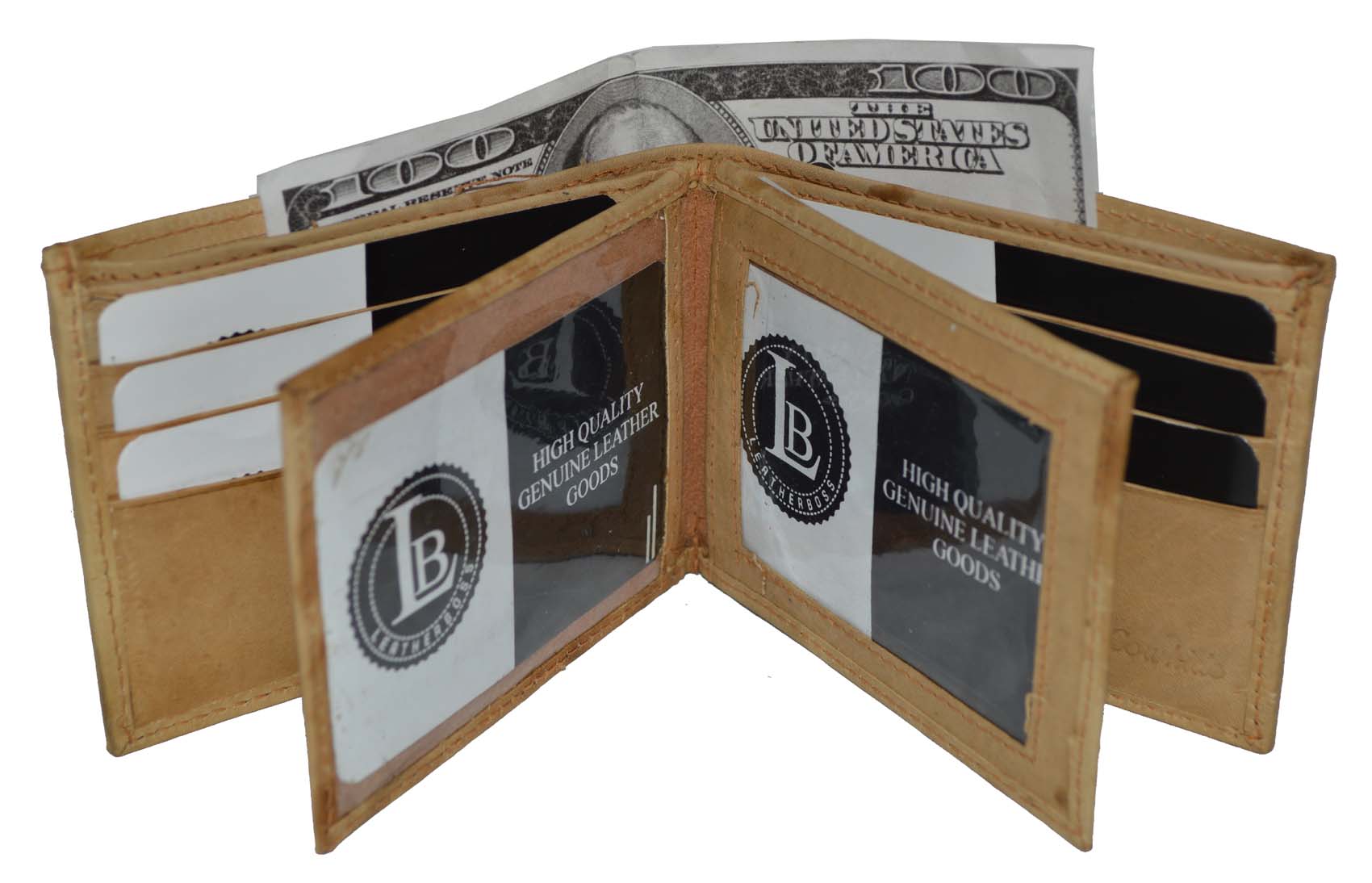 Leatherboss Men's Bifold Leather Wallet with Two Middle Flaps