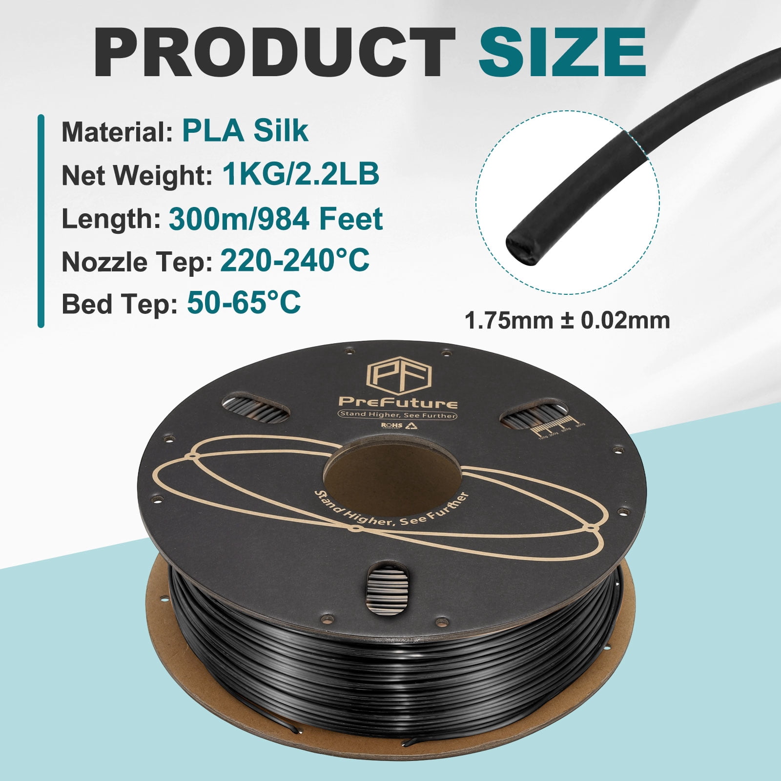 Uxcell Silk PLA Filament 1.75mm 1KG/2.2LB High Shine 3D Printer Filament, Enhanced Toughness, Dimensional Accuracy +/- 0.02mm for 3D Printer, Black