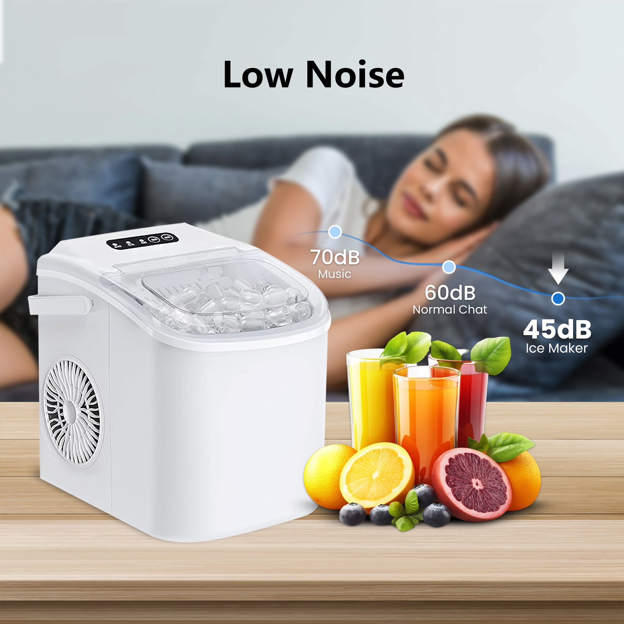 HUMSURE Countertop Ice Maker Machine with Handle, 26lbs  Per Day, 9 Ice Cubes Ready in 7 Mins, Self-Cleaning Portable Ice Maker with Basket and Scoop, for Home/Party/Kitchen/Camping/RV(White)