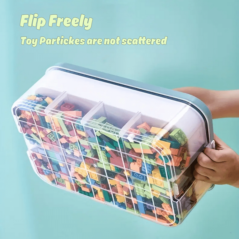 Kids Toys Storage Organizer for Lego Clear Building Blocks Container Box  with Baseplate Lids 2 Layers Stackable Playroom Organization Bin Portable