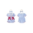 thumbnail image 2 of BemeyourBBs Newborn Baby Girl Baseball Outfit Infant Baby Girl Summer Clothes Plaid Gingham Bubble Romper Baseball Embroidery Doll Collar Short Sleeve Infant Bodysuits Jumpsuits with Headband, 2 of 9