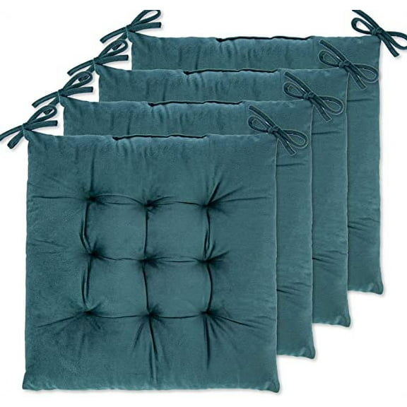 XmhyTop 4 Pack Seat Cushion, Multi-Use Chair Pad for Dining, Office, Car, Floor, Outdoor & Patio (Flannel 16"×16",Dark Greenish)