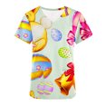 thumbnail image 3 of Luxalzxs Easter Scrub Tops Women Short Sleeve Nursing Uniform with Pockets Stretchy Bunny Eggs Print V-Neck Holiday Workwear Medical Scrub Shirts, 3 of 3