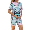 thumbnail image 4 of INSPIRE CHIC Women's Sports Pajamas Maternity Sets Tie Dye/Solid Short Sleeves T-Shirt and Shorts Set Loungewear 2 Piece Outfits Green Tie Dye X-Large, 4 of 6