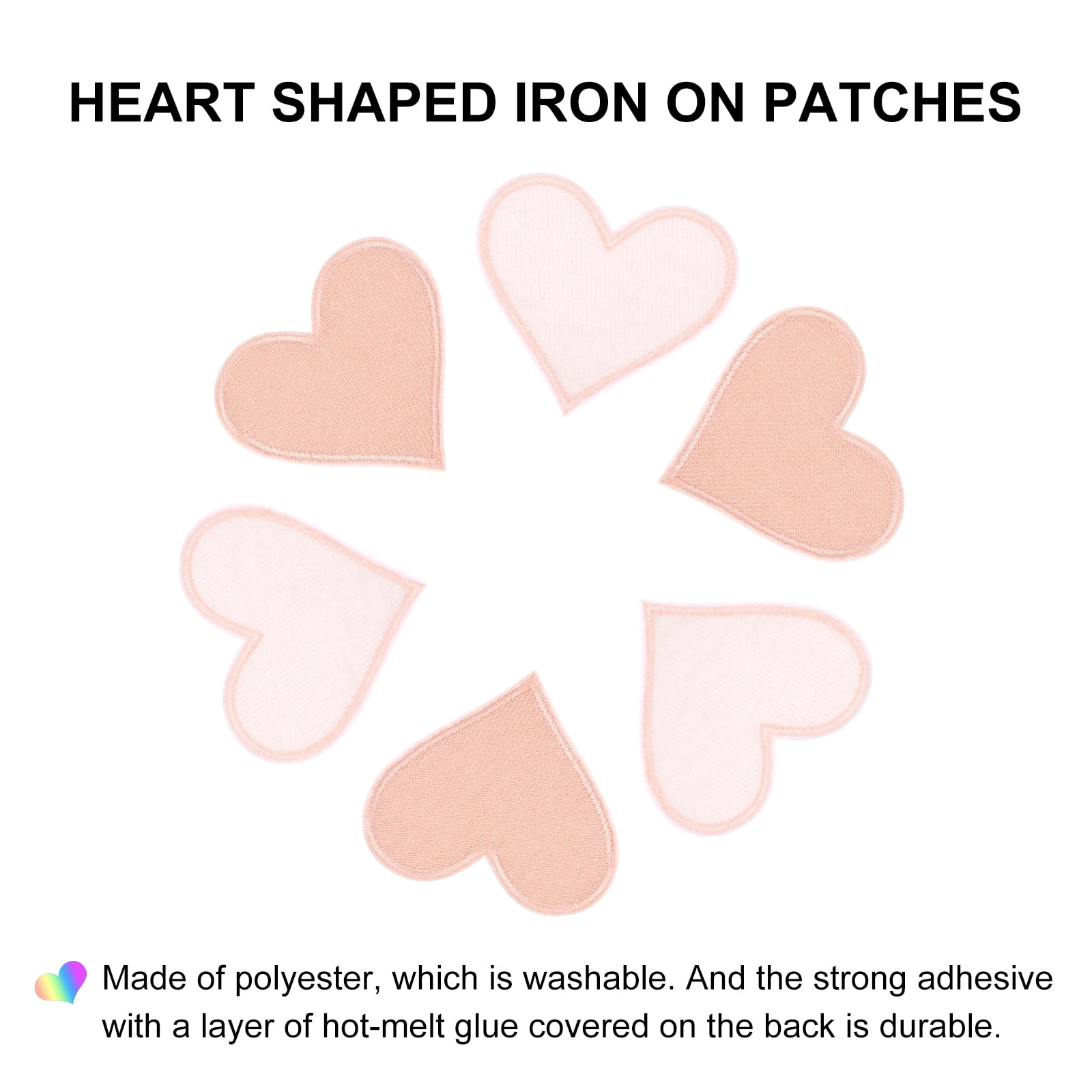 Heart Shaped Iron on Patches 6.8x7cm Embroidered Sew Patches Appliques for Clothing Repair Backpack Shoes Decoration Light Pink 120Pcs