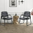 thumbnail image 2 of CLATINA Big & Tall Waiting Room Guest Chair with Bonded Leather Padded Arm Rest and Sled Base for Office Reception Lobby and Conference Desk, Black(2 Pack), 2 of 9