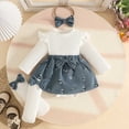 thumbnail image 2 of YDFCWXW Baby Girl Fall Winter Clothes Set Newborn Romper Dress Outfit, Long Sleeve Knitted Romper Dress + Sock + Headband (Navy, 9-12 Months), 2 of 8
