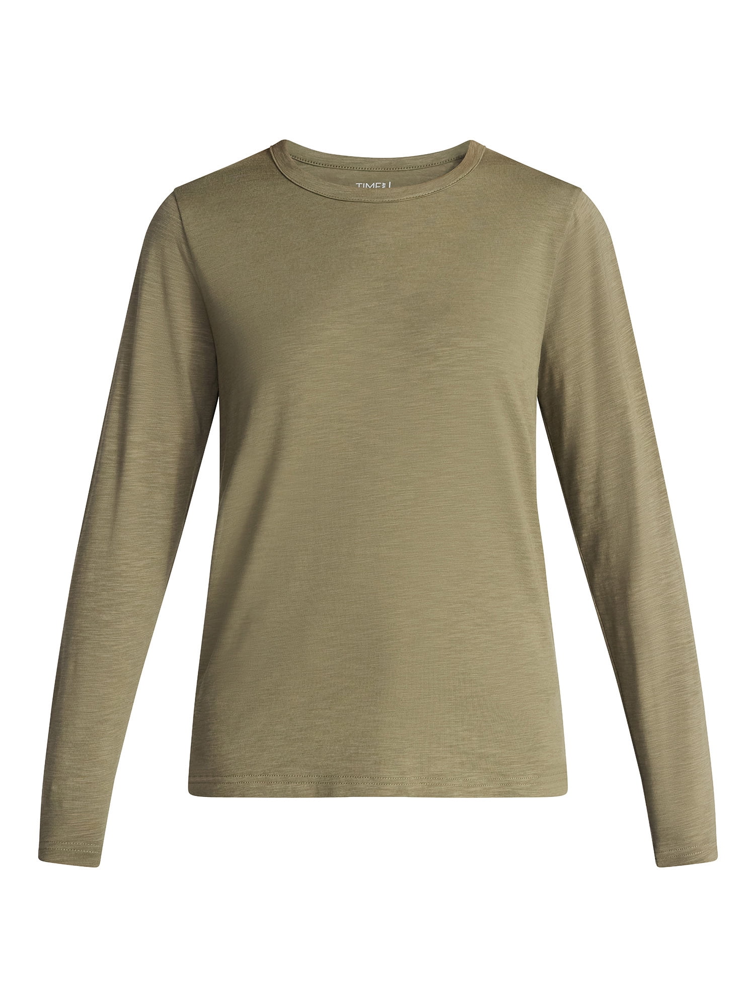 Time and Tru Women’s Slub Crewneck Tee with Long Sleeves, Sizes XS-XXXL