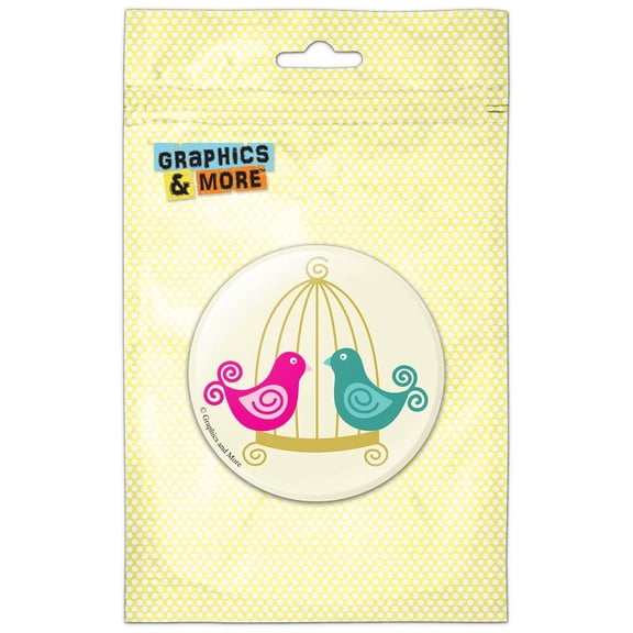 Birds and Bird Cage Pinback Button Pin Badge