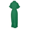 thumbnail image 4 of Women'S Summer Button Down Ruched Shirt Dresses Short Sleeve Lapel V Neck Party High Waisted Maxi Dress Green XXL, 4 of 6