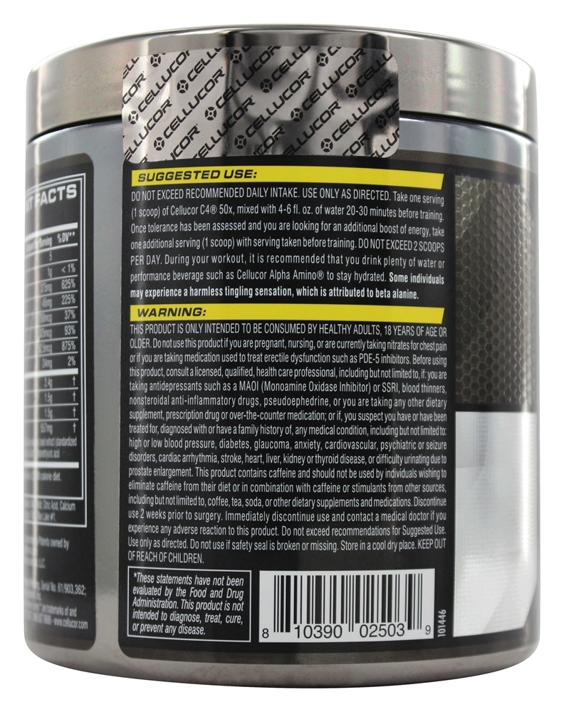 Cellucor C4 Pre Workout 50x Powerful Energy Intensifier With Xcelicor Fruit Punch 45 Servings 405 Grams Walmart Com