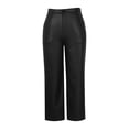 thumbnail image 3 of Women's High Waisted Straight Leg Leather Pants, PU Vegan Pleather Trousers with Pockets, Stretchy Faux Leather Pants for Casual, Club and Night Out Black L, 3 of 4