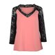 thumbnail image 4 of Puntoco Camiseta de gasa de manga larga mediana con encaje para mujer con cuello en V y camiseta suelta grande Puntoco Puntoco-4424, 4 of 9
