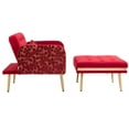 thumbnail image 6 of Accent Chair with Ottoman, Comfy Velvet Chaise Lounge Chair with Footrest and Pillow, Upholstered Single Sofa Chair with Adjustable Backrest and Metal Legs for Living Room Office, Red, 6 of 8