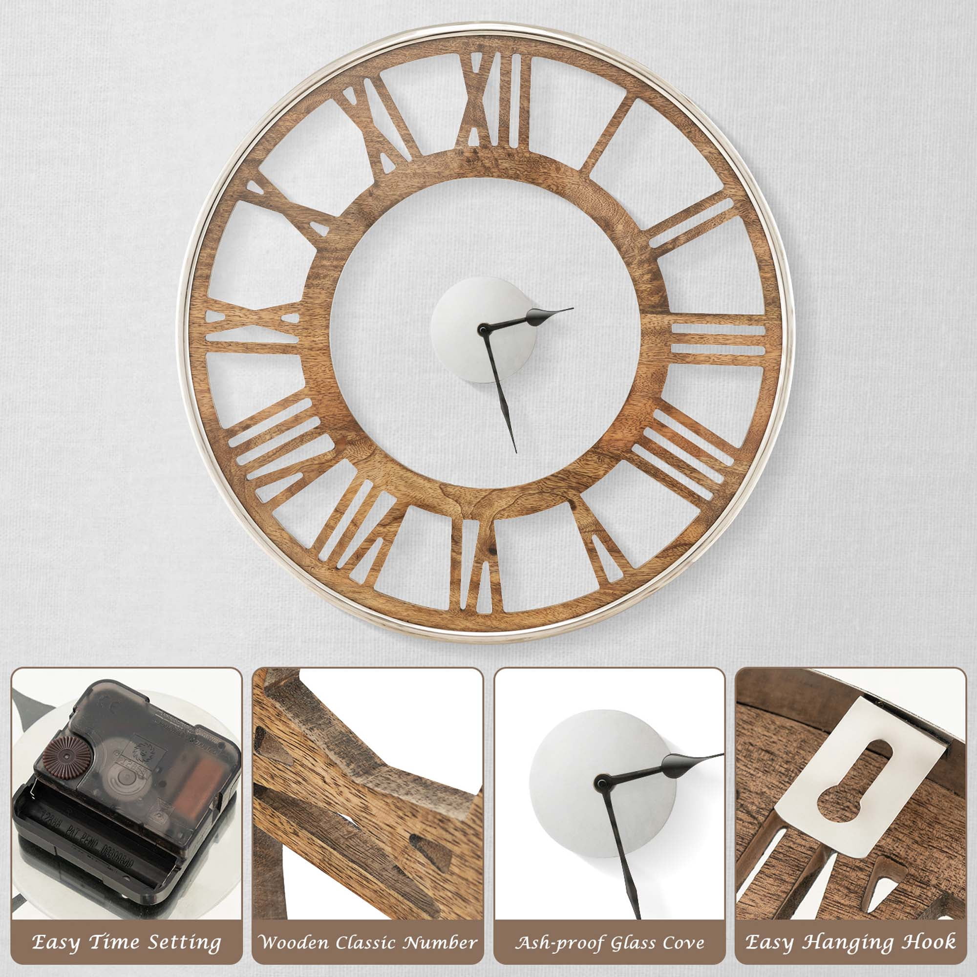 Costway 16 Inch Silent Wall Clock with Classic Frame Classic Roman Number Glass Cover
