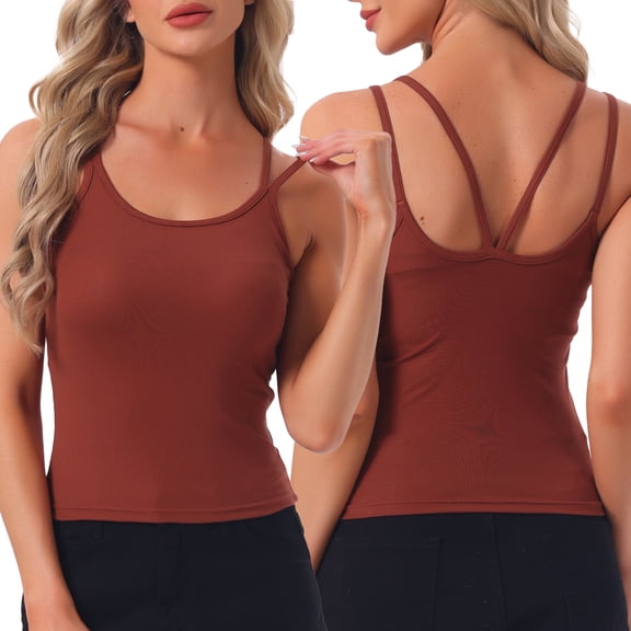DARING DIVA Women's Camisole Lounge Built-in Bra U Back Tank Tops S Red