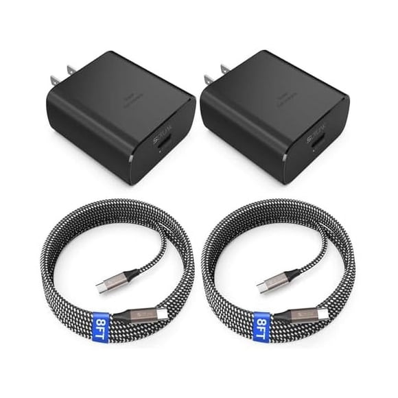 LinQingQ 45W USB-C Charger, 2-Pack 45 Watt Super Fast Charger Type C Wall Charging Block with 2X 8FT Type C Cable for Samsung Galaxy S25 Ultra/S25/S25+/S24 Ultra/S23+/S23/S22/S20,Note 10/20,Tab S9/S8