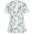 thumbnail image 3 of Jinhomg Cute Scrub Tops for Women Funny Animals Cartoon Graphic Nursing Scrubs Lightweight Comfy Short Sleeve V-Neck Caregiver Top with Pockets White M, 3 of 5