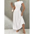 thumbnail image 5 of White Elegant Minimalist Daily Wear High Neck Short Sleeve A-Line Maxi Dress, 5 of 8