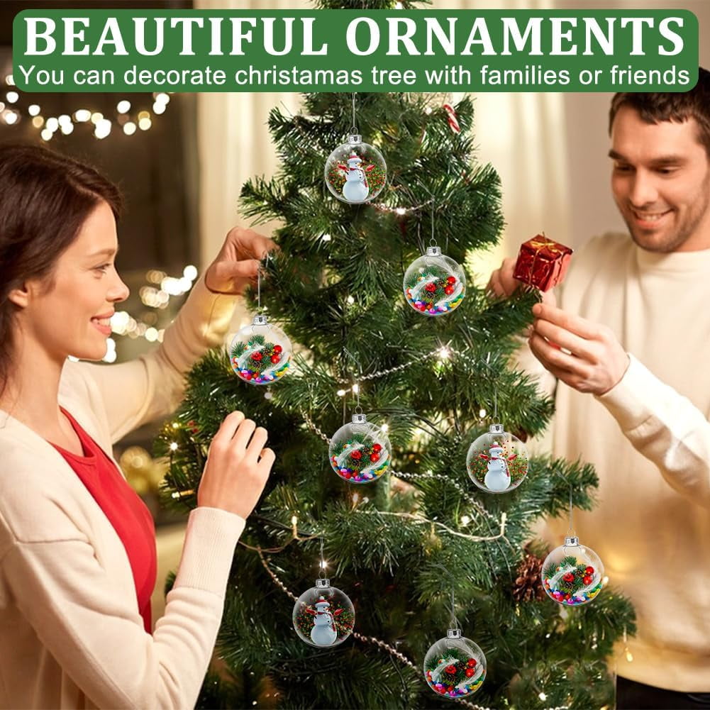 12Pcs Clear Glass Christmas Ornament Balls 3.8x3 Round Fillable Christmas Ornaments Plastic Ornaments for Crafts Fillable Hanging Ornament Ball for Christmas Tree Wedding Home Decor 12pcs
