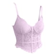 thumbnail image 2 of Women's Sheer Floral Lace Cropped Corset Bustier, Spaghetti Strap Wavy Hem Waist Cinching Camisole Tank Top Body Shapewear Purple L, 2 of 7