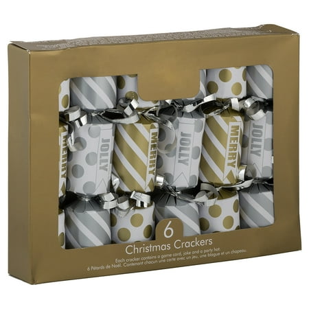 Themed Christmas Crackers JAM English Christmas Crackers, Gold & Silver Striped/Polka Dot, 6/Pack ()