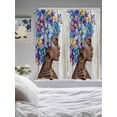 thumbnail image 3 of Black African Women Bathroom Window Curtain, Spring Floral Butterfly Retro Wooden Light Filtering Coffee Kitchen Curtains, Bedroom Living Room Curtains 2 Panel 84"x63", 3 of 6