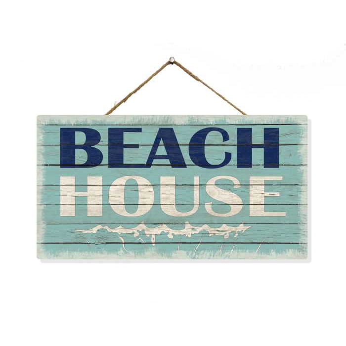 Wooden decorative sign Beach arrow aqua blue summer tropical coastal decor 