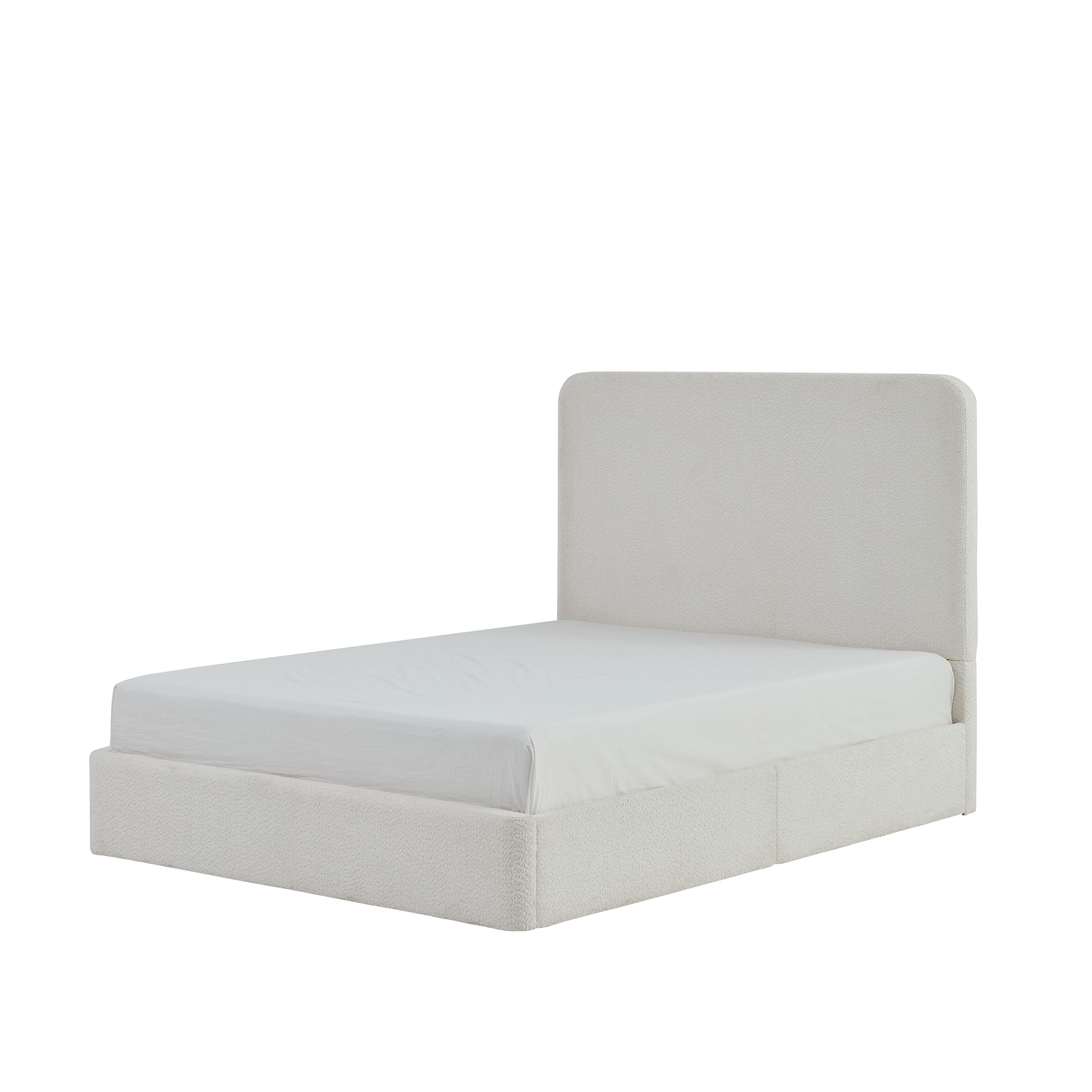 Miniyam King Upholstered Platform Bed Frame with 52" Tall Headboard, Chenille Bed with Wooden Slats, No Box Spring Required, White