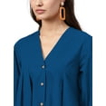 thumbnail image 4 of eloria Women's Top V Neck Full Sleeve Pleated Button Down Cotton T-Shirt, Color: Teal Blue | Size: L, 4 of 6
